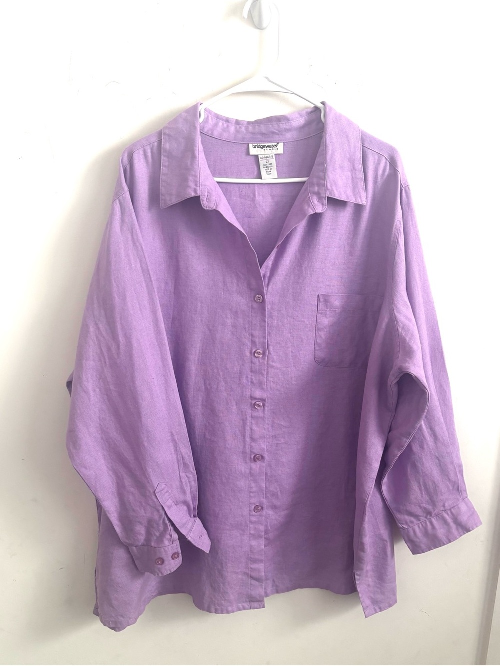 Bridgewater Women’s Shirt Linen 2X Lavender  Button Up Coastal Preppy Minimalist